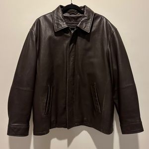 Jos. A. Bank Brown Leather Jacket Men's Zip Front Lined Coat.